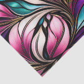 Roze Bloemen en bladeren Glas in lood Kijk Tissuepapier (Detail)