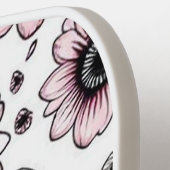 Roze bloemen en bladeren schetsontwerp pickleball paddle (Links Detail)