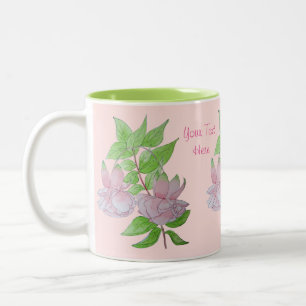 Roze bloemen en bladontwerp origineel het tweekleurige koffiemok