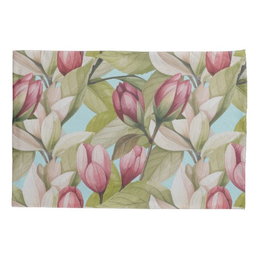  roze bloemen- en bladpatroon kussensloop (Achterkant-Links)