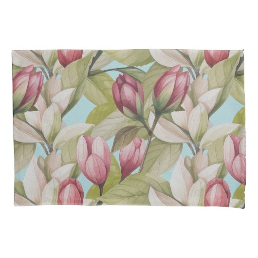  roze bloemen- en bladpatroon kussensloop (Voorkant-Links)