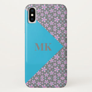 Roze bloemen en blauw kleurenblok iPhone x hoesje