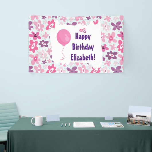 Roze bloemen en blauwe harten die de zondag zijn spandoek (Beurs)