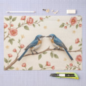 Roze Bloemen en Blauwe Vogel Ontwerp Decoupage Tissuepapier (Craft)