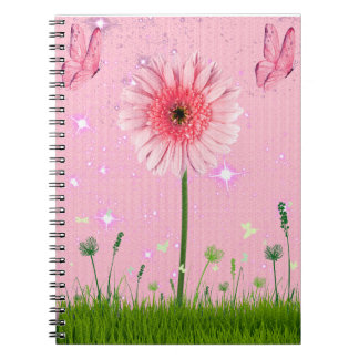 Roze bloemen en botervliegen notitieboek