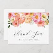 Roze Bloemen en Citrus Dank U Nota Kaart (Voorkant / Achterkant)