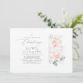 Roze Bloemen en Gouden Groene bladeren Doopsel Kaart (Staand voorkant)