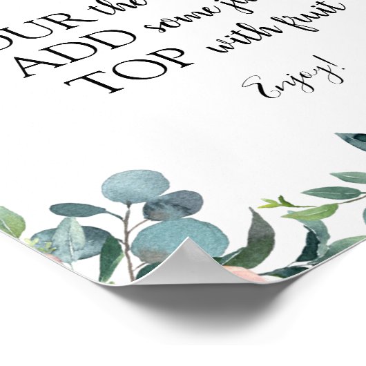 Roze bloemen en Greenery Mimosa Bar Drink Sign Poster (Hoek)