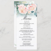 Roze Bloemen en Groen Bruiloft Menu's (Voorkant / Achterkant)