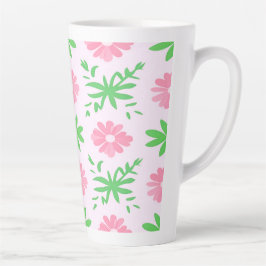 Roze bloemen en groene bladeren naadloos patroon latte mok