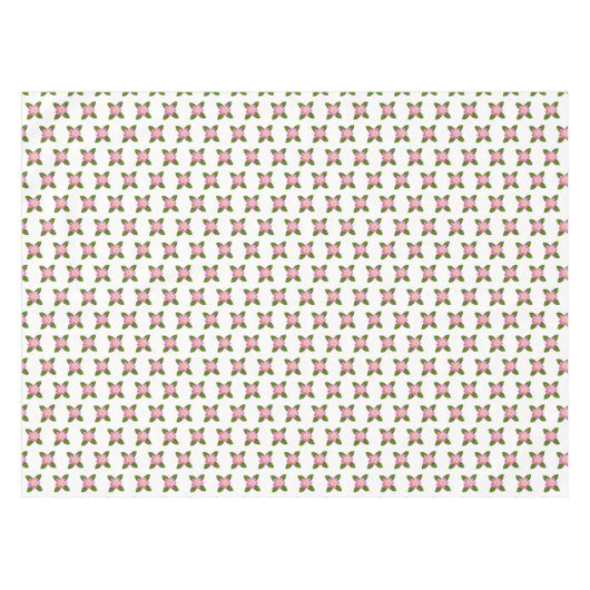 Roze bloemen en groene bladeren op witte tablet tafelkleed (Voorkant (Horizontaal))