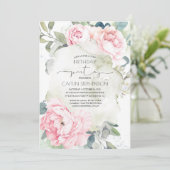  roze bloemen en groene feestdag kaart (Staand voorkant)