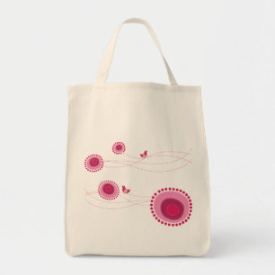 Roze bloemen en Happy Birds Cute Canvas tas