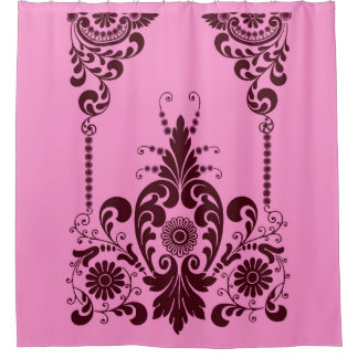roze bloemen en krullenprint douchegordijn