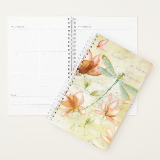 Roze bloemen en libellen planner (Display)