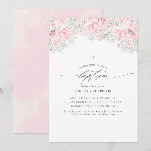 Roze bloemen en luidop voor baby's, groot meisje kaart (Voorkant / Achterkant)