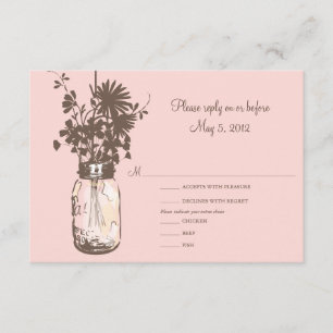 Roze bloemen en Mason Jar Wedding RSVP Kaartje