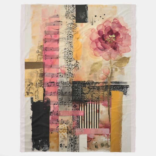 Roze bloemen en Muzieknoten Fleece Deken (Voorkant)