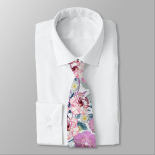 Roze bloemen en orchidee stropdas