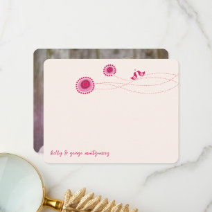 Roze bloemen en paardenweddenschappen bedankkaart