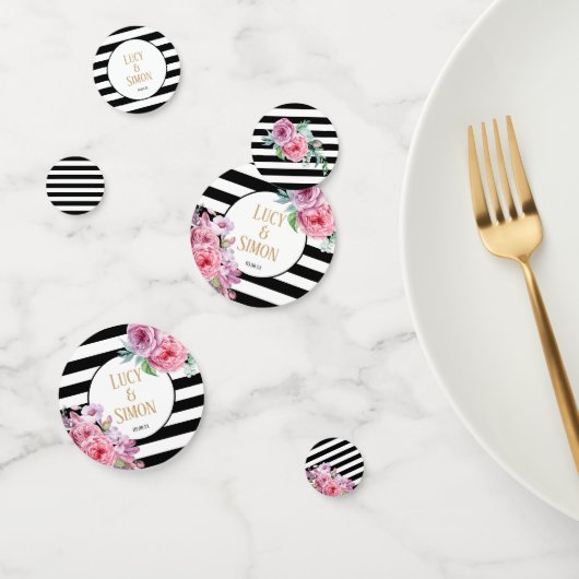 Roze Bloemen en Streep Viering Confetti (Groep)