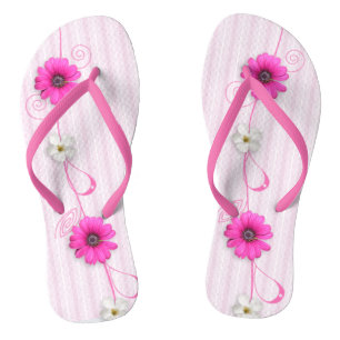 Roze bloemen en strepen Teenslippers