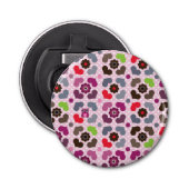 roze bloemen en uil button flesopener (Voorkant)