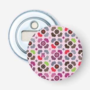 roze bloemen en uil button flesopener