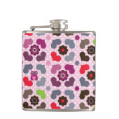 roze bloemen en uil heupfles (Voorkant)