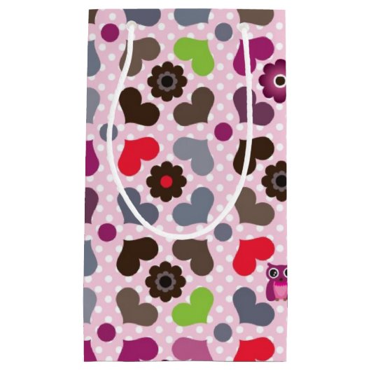 roze bloemen en uil klein cadeauzakje (Voorkant)