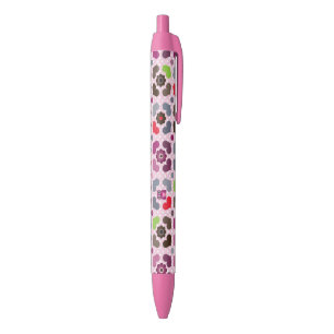 roze bloemen en uil zwarte inkt pen