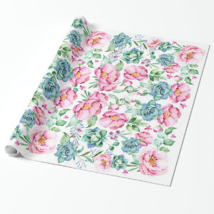 Roze bloemen en vetplanten botanische waterverf cadeaupapier