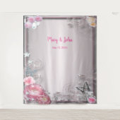 Roze bloemen- en vlinder-achtergrond voor een brui wandkleed (Voorkant)