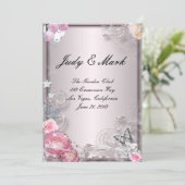 Roze Bloemen en Vlinder Bruiloft Menu Kaart (Staand voorkant)