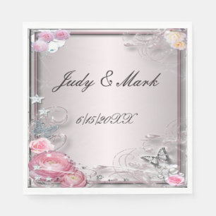 Roze bloemen en vlinder papieren servetten