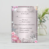 Roze Bloemen En Vlinder Reactiekaart Kaart (Staand voorkant)