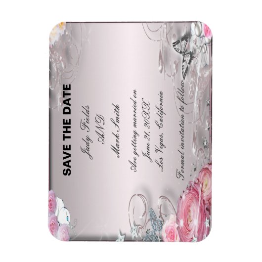 Roze bloemen en vlinder sparen de datummagneet magneet (Verticaal)