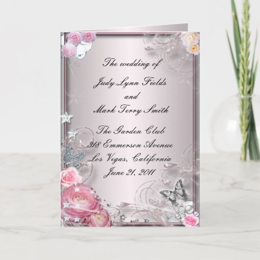 Roze Bloemen- en Vlinderprogramma kaart (Voorkant)