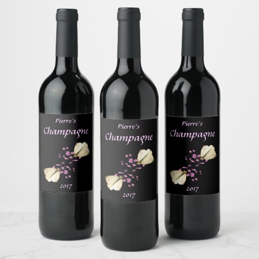 Roze Bloemen en Vlinders Bloemen Wijn Label Wijn Etiket (Flessen)