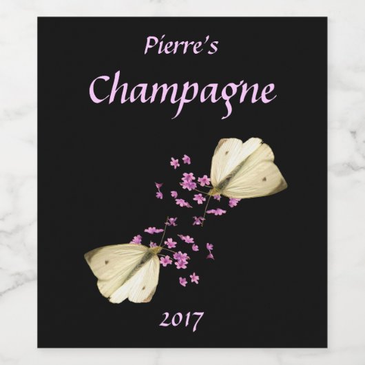 Roze Bloemen en Vlinders Bloemen Wijn Label Wijn Etiket (Enkel label)