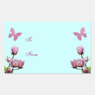 Roze bloemen en vlinders rechthoekige sticker