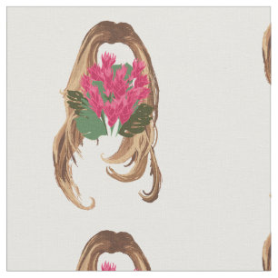Roze bloemen en vrouwengezicht stof