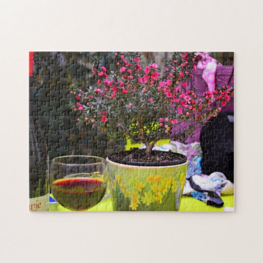 Roze bloemen en wijn in Parijs Legpuzzel (Horizontaal)