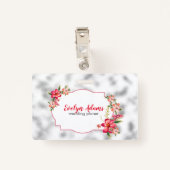 Roze bloemen en zilver wazig glas badge (Achterkant met clip)