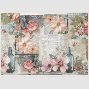 Roze  Bloemen Ephemera Collage Decoupage Tissuepapier