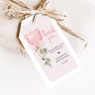 Roze Bloemen Eucalyptus Ballon Favorieten Tags Cadeaulabel