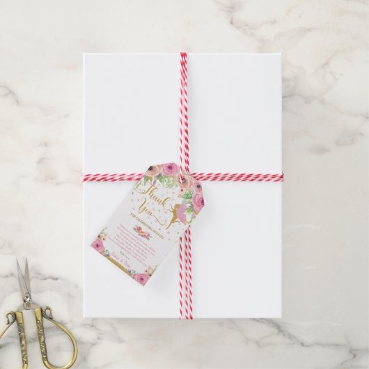Roze Bloemen Fairy Goud Baby shower Dank u Cadeaulabel (Met Touw)