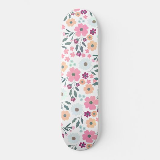 Roze bloemen Fantair wit design Skateboard (Voorkant)