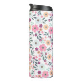 Roze bloemen Fantair wit design Thermosbeker (Geroteerd rechts)