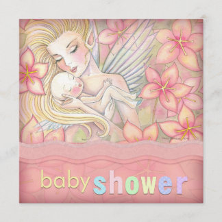 Roze Bloemen Fee Moeder en Baby Baby Shower Kaart